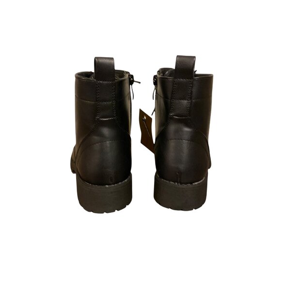 Womens Black Ankle Combat Boots With Lace-Up & Side Zipper Closure Synthetic Lea - Picture 7 of 7